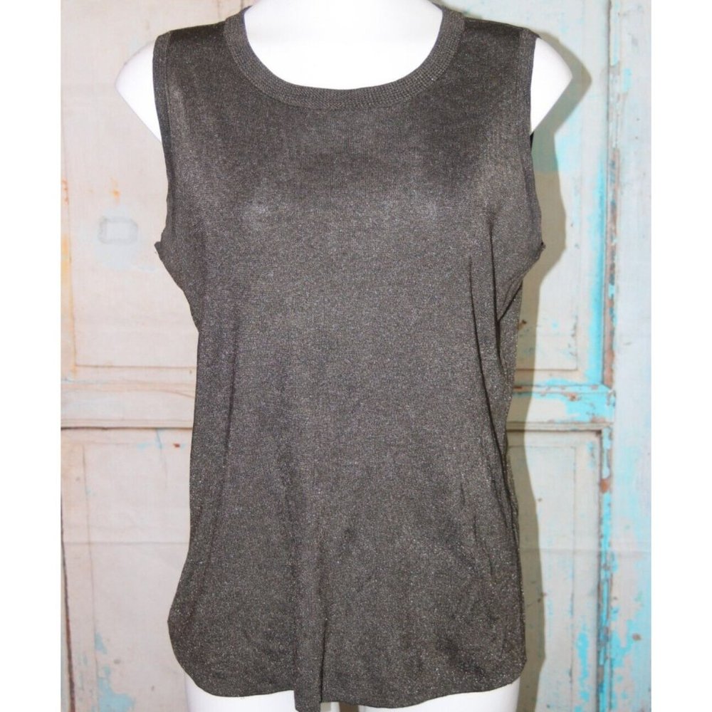 Chicos Womens Sleeveless Dark Olive Glitter Tight Knit Sweater Size 2 (M/12)
